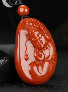 天然凉山南红玛瑙原石柿子红 如来佛 宝宝佛吊坠挂件男女款F141