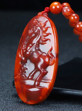 天然凉山保山南红玛瑙牛血红马