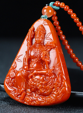 天然云南保山南红玛瑙 文殊菩萨 吊坠生肖兔守护神挂件男女款82号