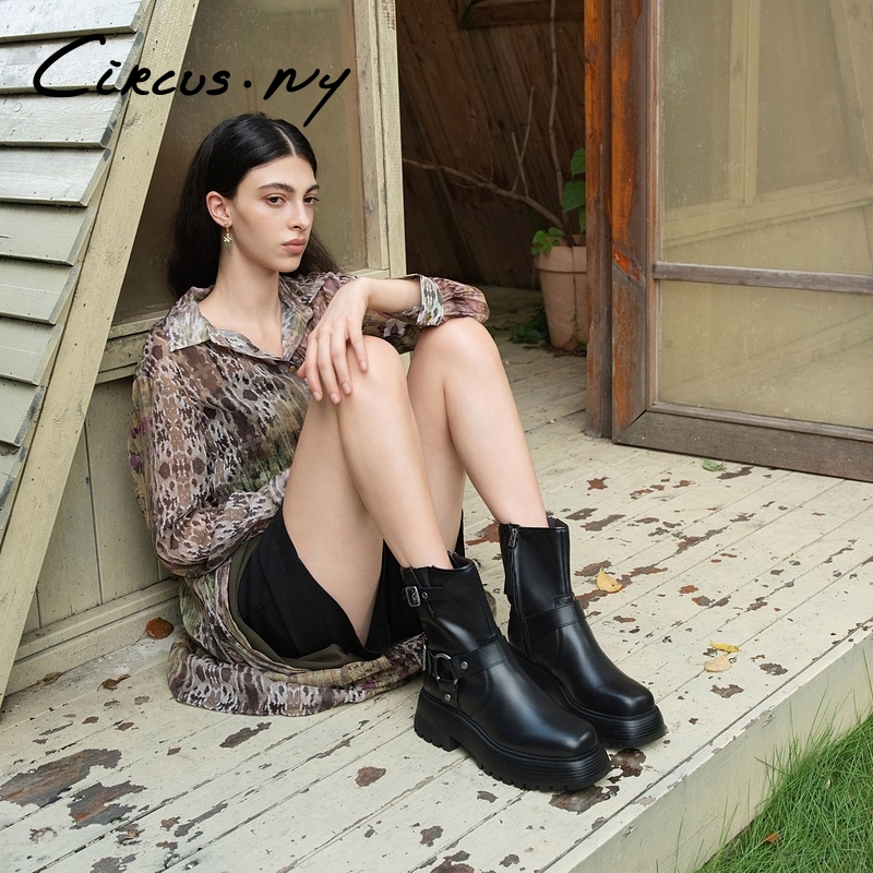 李兰迪同款SAM EDELMAN2024秋冬新复古黑骑士靴牛皮厚底女CIRCUS