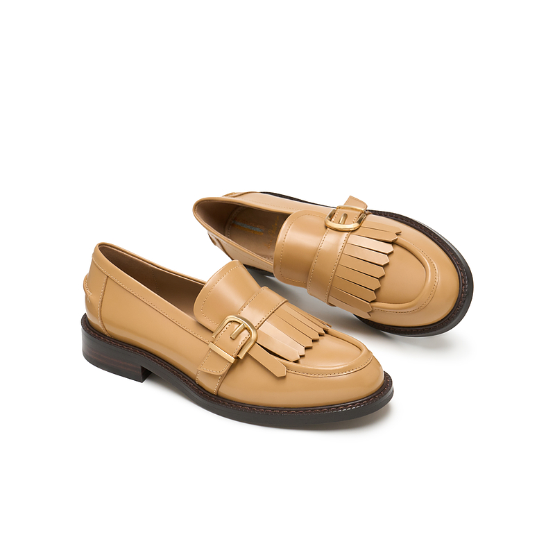 SAM EDELMAN2024秋季款黑色粗跟流苏乐福鞋牛皮单鞋女COOPER