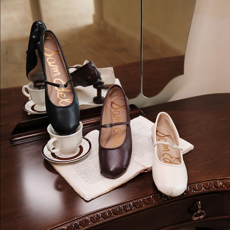 SAM EDELMAN2025春季羊皮复古软平底一字扣带玛丽珍鞋女ZENA