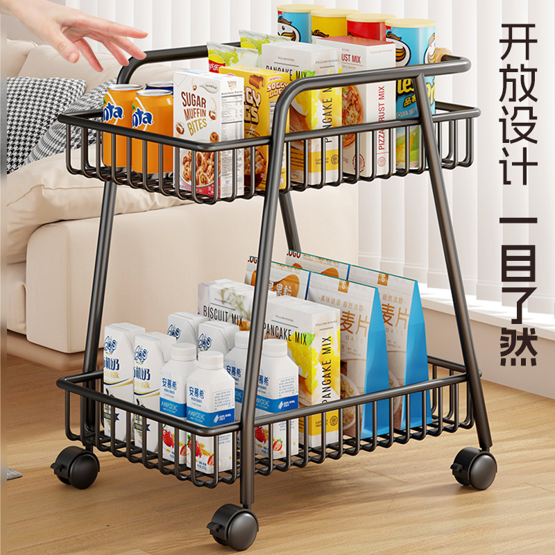 零食收纳夹缝推车客厅落地移动饮料置物架家用多功能分层整理架子 - 图0
