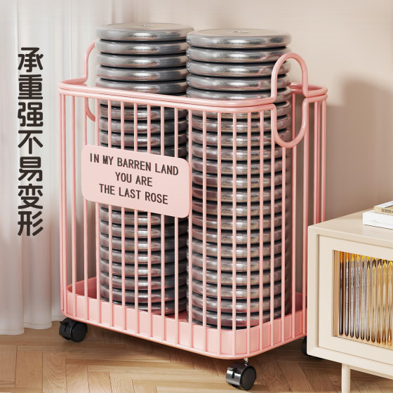 Yoga mat storage basket with wheels for movable fitness equipment
