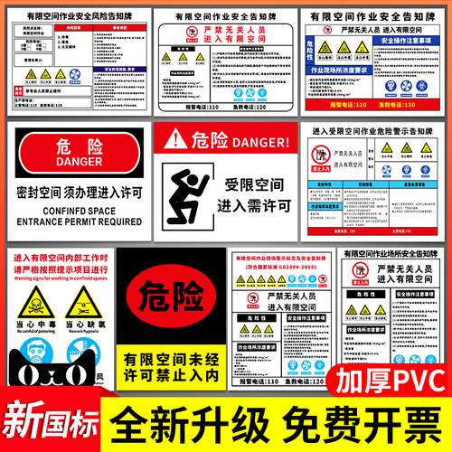有限空间警示标识牌受限空间作业场所安全告知牌告示牌贴纸工厂车间仓库闲人免进密闭空间警示牌墙贴标语定制 - 图0