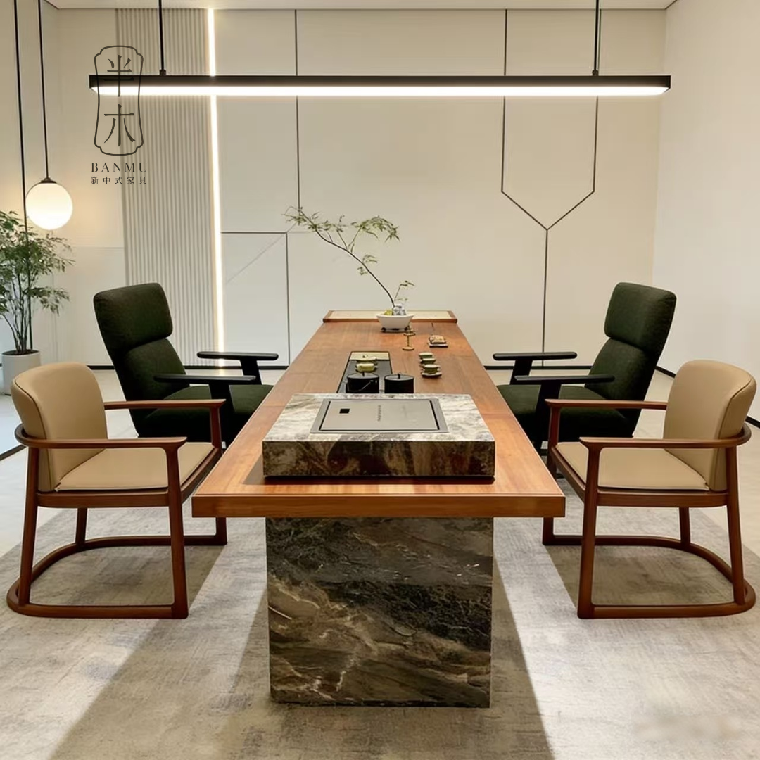 高端茶室岩板岛台实木茶台轻奢大板办公室泡茶桌会客茶桌带洗手台,淘宝优惠券,粉丝福利购,淘宝优惠卷