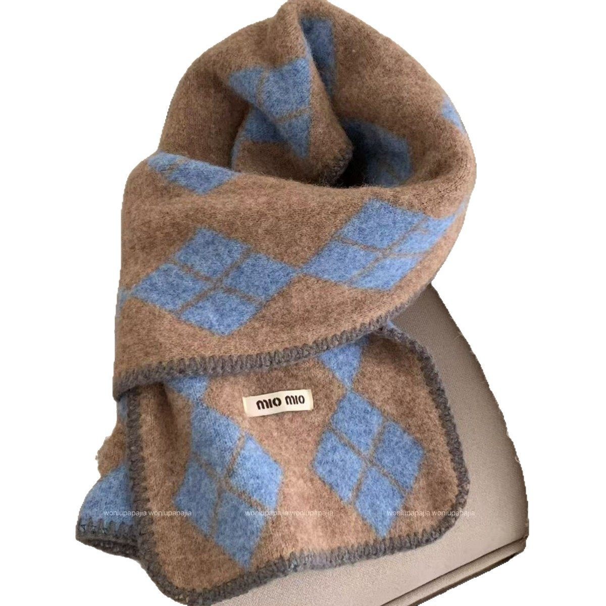 学院风菱形格波点围巾含羊毛围脖仿羊绒锁边撞色秋冬季保暖披肩女,淘宝优惠券,粉丝福利购,淘宝优惠卷