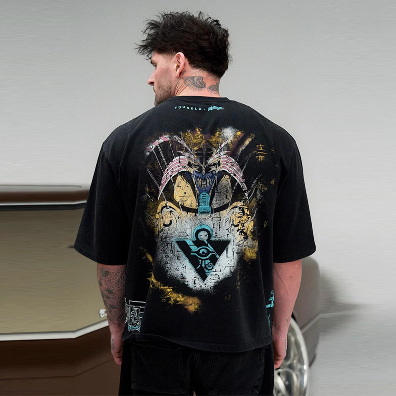 YoungLa游戏王联名运动短袖T恤男3D数码彩印夏季健身上衣棉训练服,淘宝优惠券,粉丝福利购,淘宝优惠卷