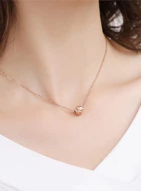 日式轻奢珠珠项链女小众设计感钛钢玫瑰金不掉色转运珠锁骨链ins