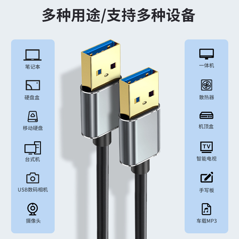 双头USB3.0数据线公对公连接移动硬盘盒机顶盒刷机笔记本电脑散热器写字板摄像头加长延长线2米3米两头转接线-图0