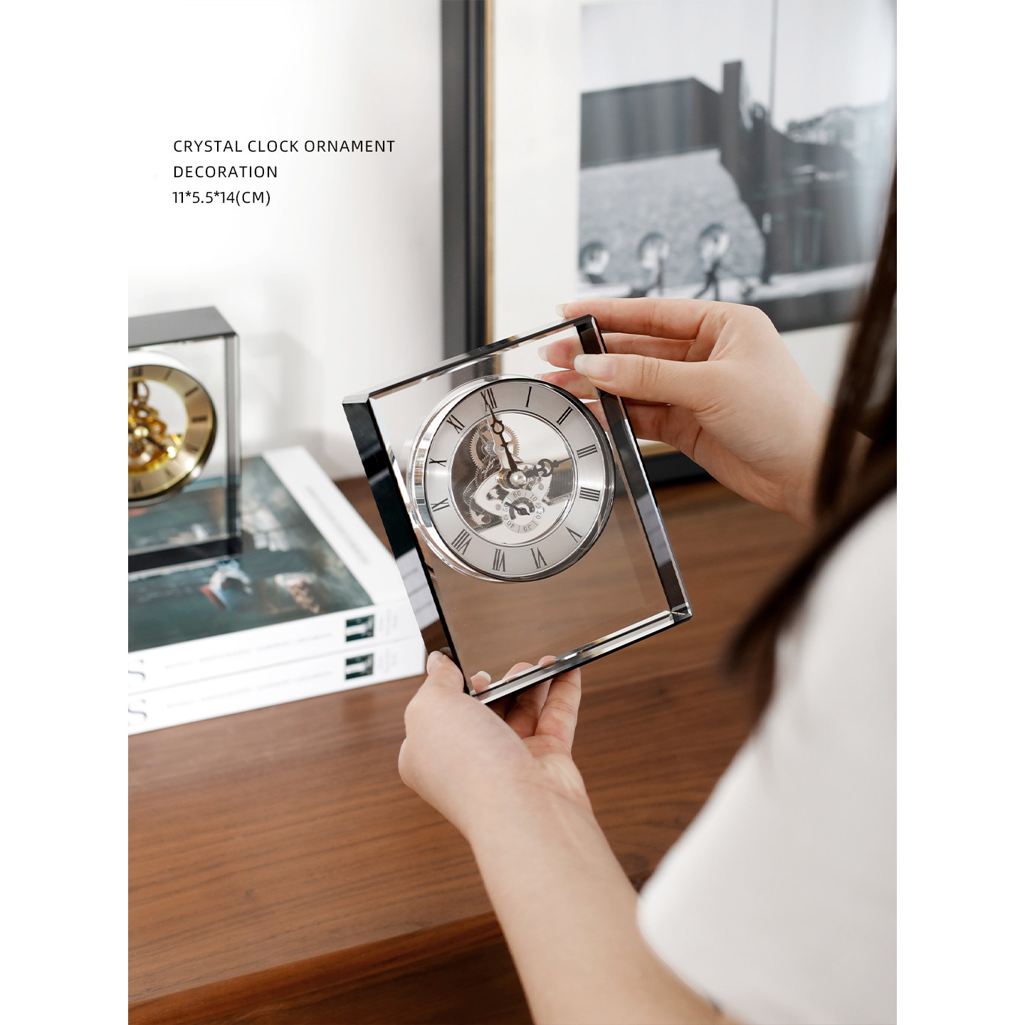 迷屿家居轻奢家用客厅卧室书房桌面时钟水晶时钟手工台钟座钟摆件,淘宝优惠券,粉丝福利购,淘宝优惠卷