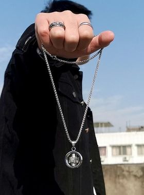 可旋转英文十字架幸运转轮吊坠朝男小众韩风毛衣链简约礼物配饰