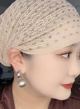新款爆款夏季包头帽透气头巾帽烫钻小帽子时尚女士帽子居家妈妈帽