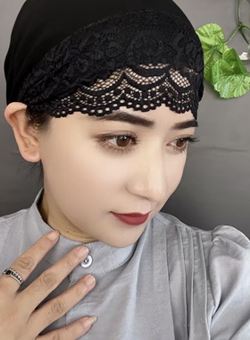 蕾丝边莫代尔穆斯头巾帽发衬帽
