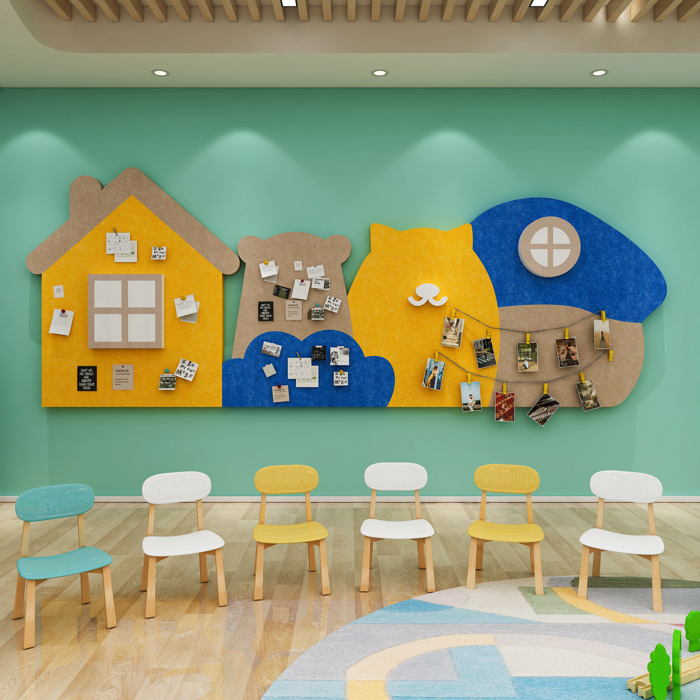 毛毡板托管幼儿园大厅形象背景风采照片作品展示墙贴走廊装饰环创,淘宝优惠券,粉丝福利购,淘宝优惠卷