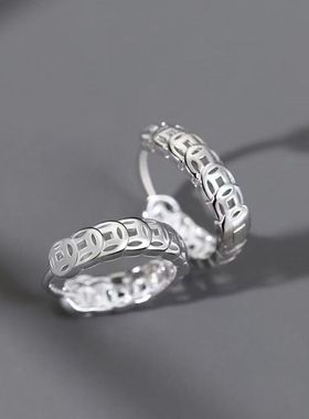 990纯银铜钱戒指女ins风小清新风格亮银锆石开口指环手饰