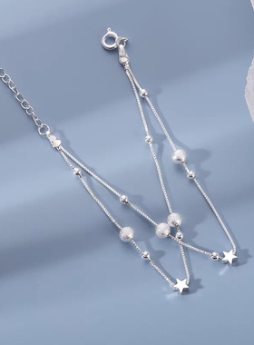 990纯银双层叠戴星星手链女轻奢小众闺蜜手环高级感