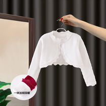 Girl Sweater Shawl Shoulder small jacket Short-knit cardiovert cardiovert thickened childrens white matching princess dress outside