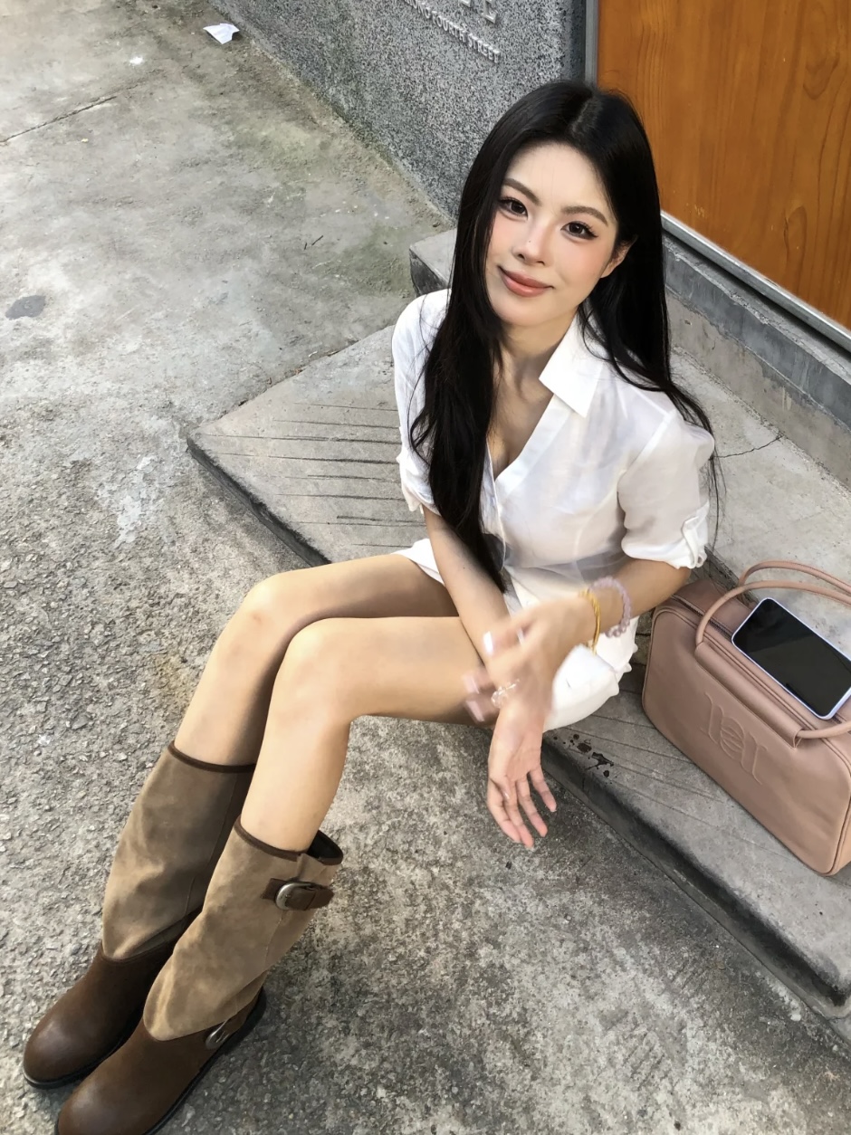 牛皮版~马思纯同款西部牛仔靴秋冬骑士靴女复古高筒靴子长靴子女 - 图1