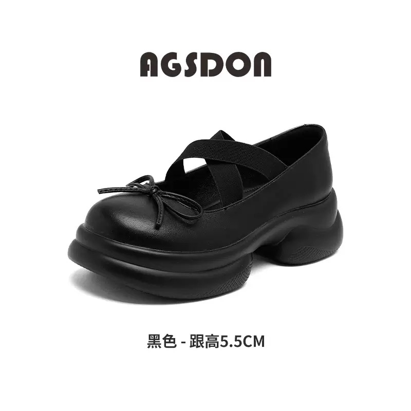 赵露思同款法式绑带单鞋增高芭蕾玛丽珍鞋黑色厚底蝴蝶结小皮鞋女 - 图3