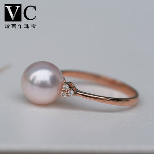 V＆C18K日本AKOYA天女海水珍珠戒指正圆无暇简约大牌款厚实镶嵌 - 图1