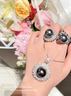 「古巴猎豹」满钻奢华贵气大溪地珍珠戒指项链淡水贝珠猎豹指环