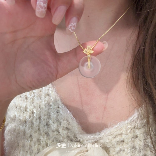 Romantic龙心同款水沫玉平安扣项链超显白富家千金贵气百搭锁骨链 - 图1