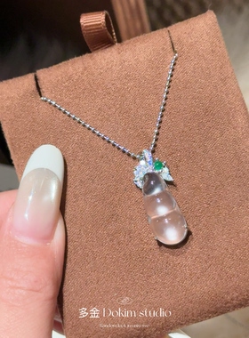 冰冰豆子天然缅甸高冰水沫玉福豆项链小众轻奢新中式高级感锁骨链