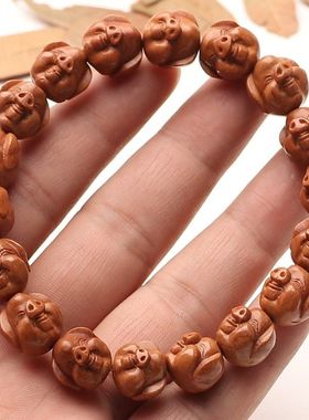 秦岭野生桃核小猪龙纹桃核手串小桃胡雕刻手链转运珠文玩可爱礼物