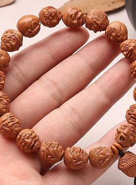 龙纹桃核单面十八罗汉手串18写实罗汉男款盘玩手捻文玩小籽吊坠男