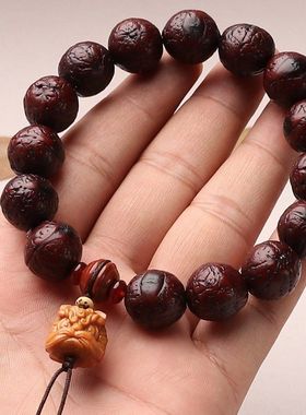 凤眼菩提机刷上色尼泊尔原籽手工设计佛珠芭比檀醒狮手链盘玩文玩