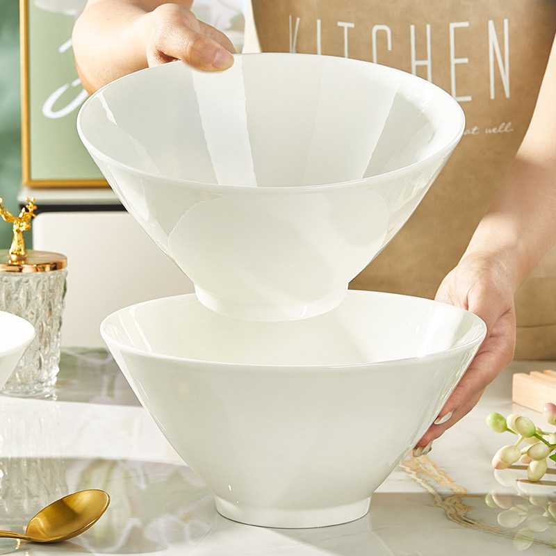 陶瓷斗笠大汤碗骨瓷拉面碗家用纯白瓷釉下彩餐具螺蛳粉水果沙拉碗,淘宝优惠券,粉丝福利购,淘宝优惠卷