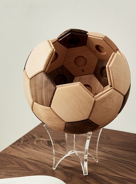 木制榫卯足球实木创意摆件