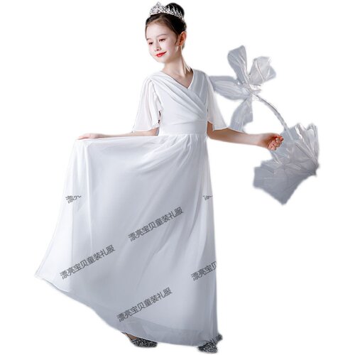 白色雪纺长裙少女公主大童钢琴演出主持表演校园比赛礼服日常可穿 - 图3
