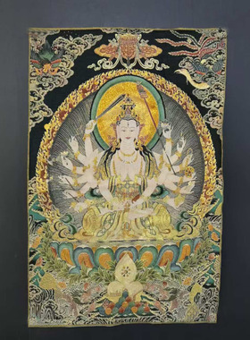 厂批发古玩织锦绣刺绣六字真言西藏唐卡坛城刺绣工艺品跨境工艺品