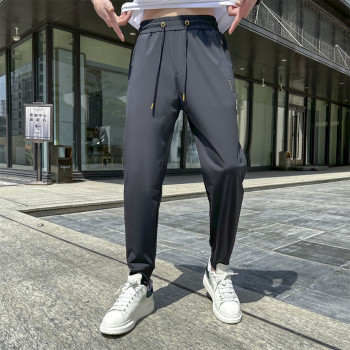 23 Summer Ice Silk Men's Pants Milk Silk Men's Trousers Casual Sports Versatile Small Leg Pants Straight Men's Trousers