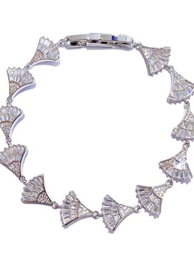 跨境爆款重工镶满超闪锆石银杏叶拼接手链轻奢时尚高档手饰