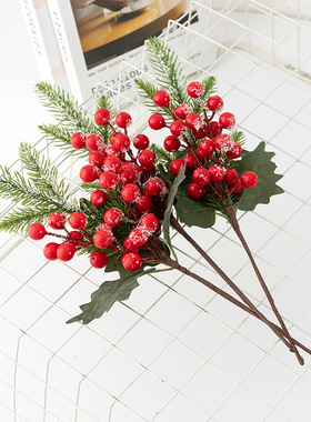 创渠仿真小红果绿叶浆果发财果圣诞装饰假花家居餐桌摆件跨境热销