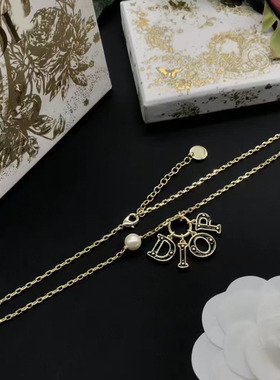 d家字母滴胶o形链珍珠黄铜材质项链大小珍珠银针耳钉时尚百搭手链