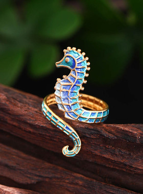 欧美跨境ins风个性蛇形小众戒指18k金不锈钢海马开口戒指饰品