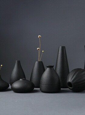 黑陶小花瓶禅意陶瓷花插日式水培容器花器花道家居园艺茶道摆件