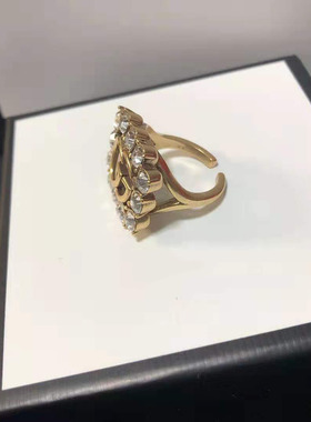 黄铜G家复古活口戒指闪钻黑色宝石中古百搭古家手饰潮指环戒指女