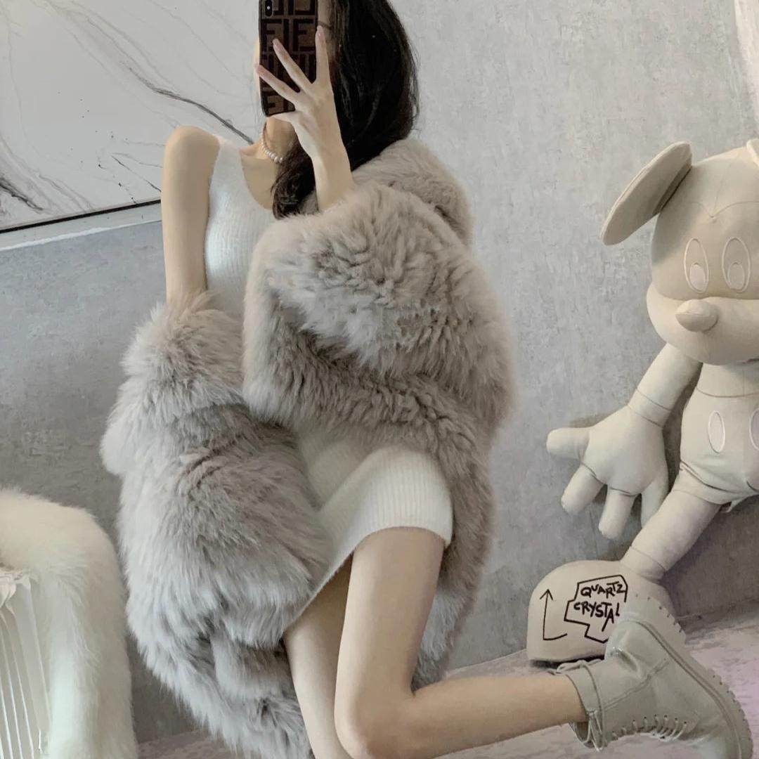 网红炸街慵懒风连帽环保狐狸毛新款毛毛外套仿皮草毛绒2025冬季,淘宝优惠券,粉丝福利购,淘宝优惠卷