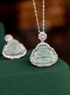 鑫葆康珠宝天然翡翠A货蓝水轻奢925足银吊坠男女锁骨项链时尚危料