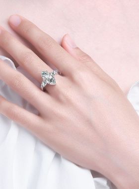 法国轻奢欧美热款S925纯银婚戒豪华时尚马眼形5克拉高碳钻戒指款