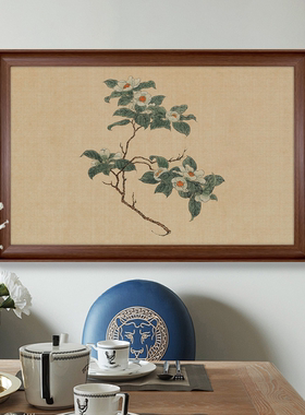 《山茶花》中式美学玄关画客厅装饰画高级感艺术挂画肌理画中古风