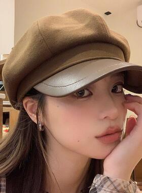 日系百搭贝雷帽女秋季显脸小文艺街头休闲复古英伦款报童画家帽子