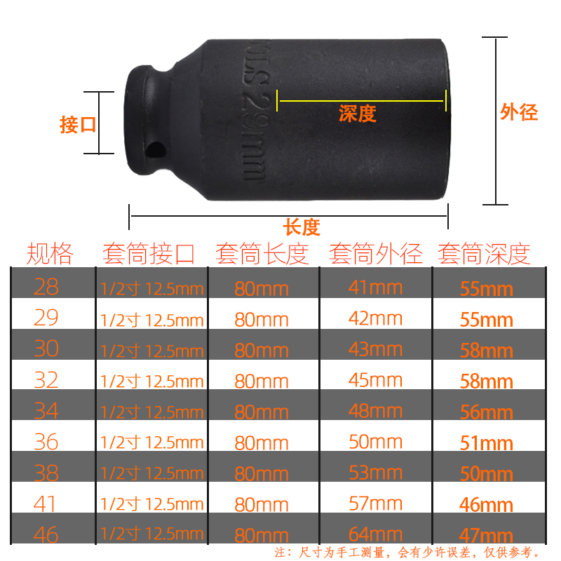 1/2小风炮电动扳手加长六角套筒气动工业级28/29/34/38扳手套筒-图2