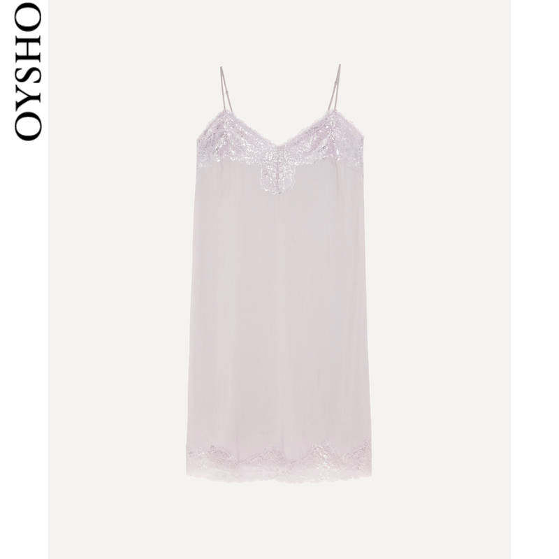 oysho蕾丝缎面吊带莫代尔修身睡裙 oysho睡裙