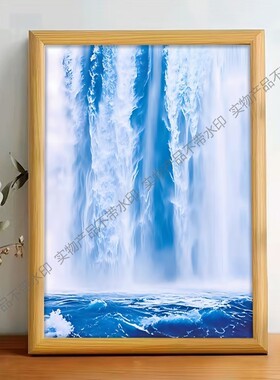 流水生财大瀑布装饰画玄关入户简约客厅中堂山水风水招财贴画墙纸